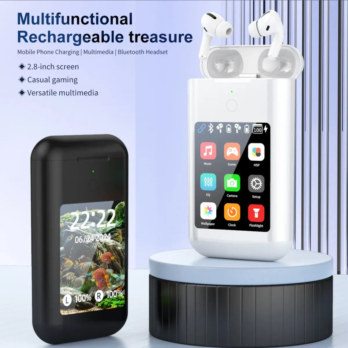 Bluetooth TF20 avec batterie externe 6000mah Écran de 2,8 pouces MultiMedia