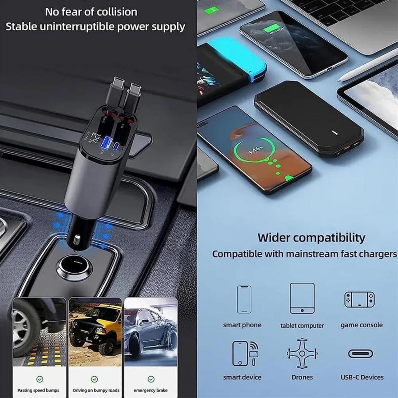 Chargeur de Voiture rétractable 4 en 1