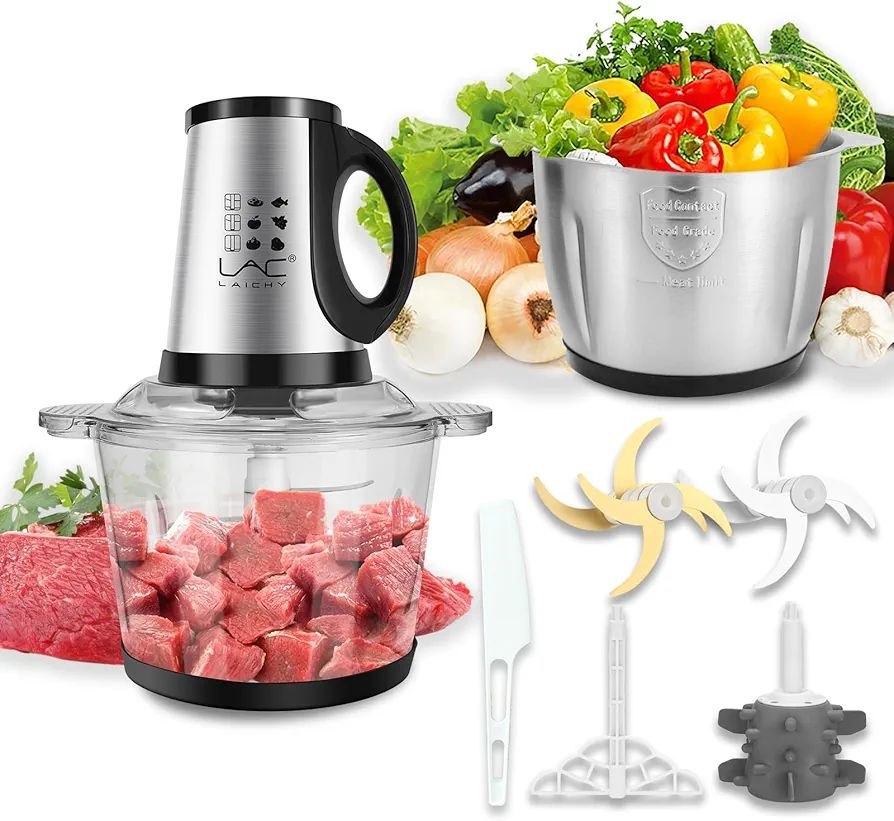 Hachoir à viande électrique,5L Coupe-légumes multifonction en acier inoxydable Avec 6 lames,5 vitesses, Mixeur Hachoir Idéal pour Viande, Légumes