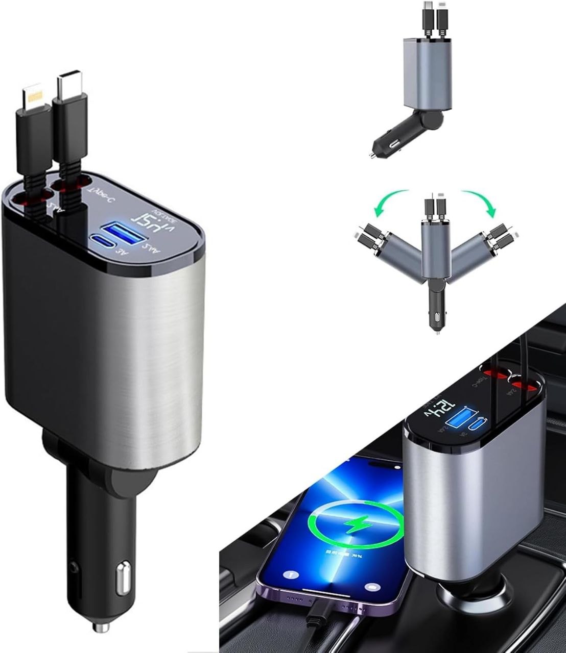 Chargeur de Voiture rétractable 4 en 1