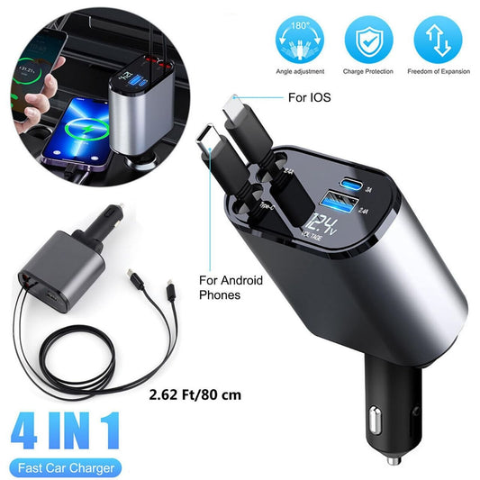 Chargeur de Voiture rétractable 4 en 1