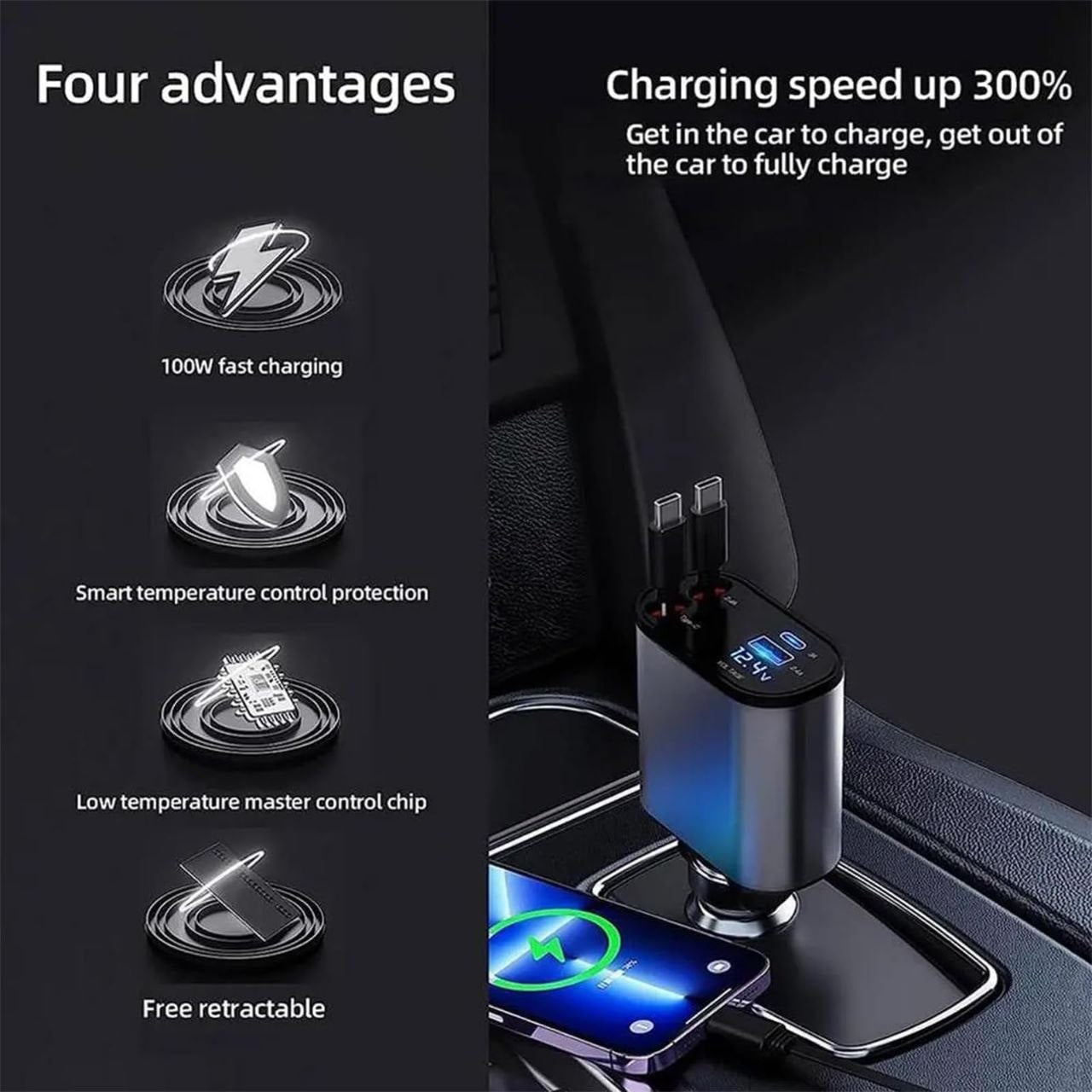 Chargeur de Voiture rétractable 4 en 1