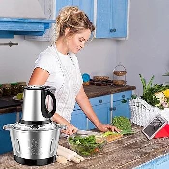 Hachoir à viande électrique,5L Coupe-légumes multifonction en acier inoxydable Avec 6 lames,5 vitesses, Mixeur Hachoir Idéal pour Viande, Légumes
