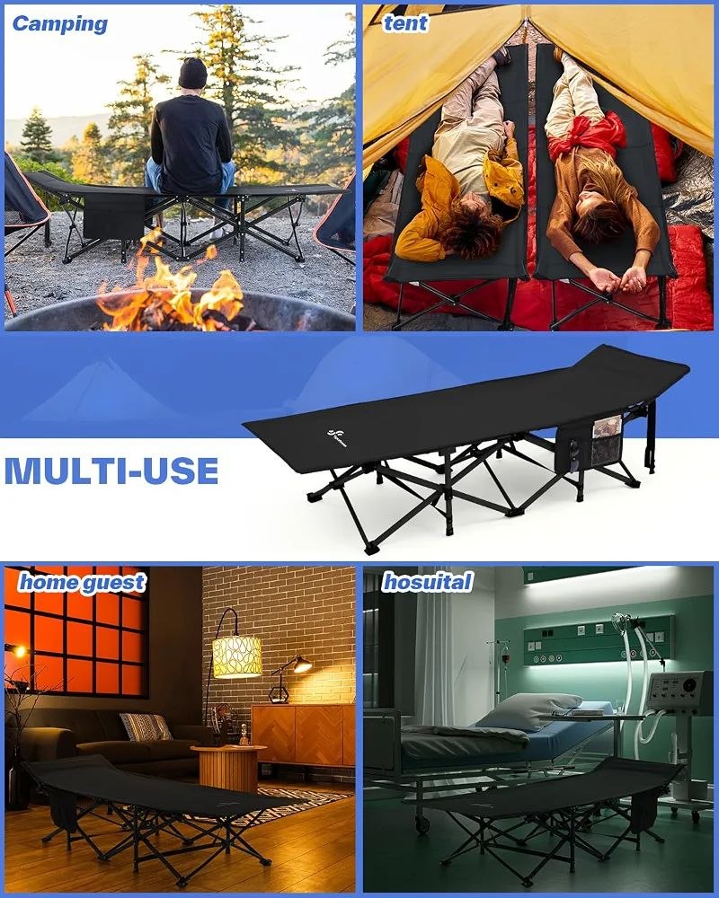 Lit de Camping Extra Large pour Adultes avec Poche latérale, pour l'extérieur, Voyage, Pliable