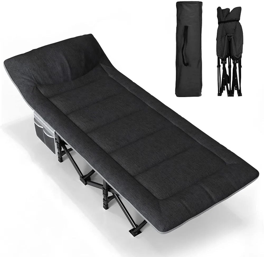 Lit de Camping Extra Large pour Adultes avec Poche latérale, pour l'extérieur, Voyage, Pliable