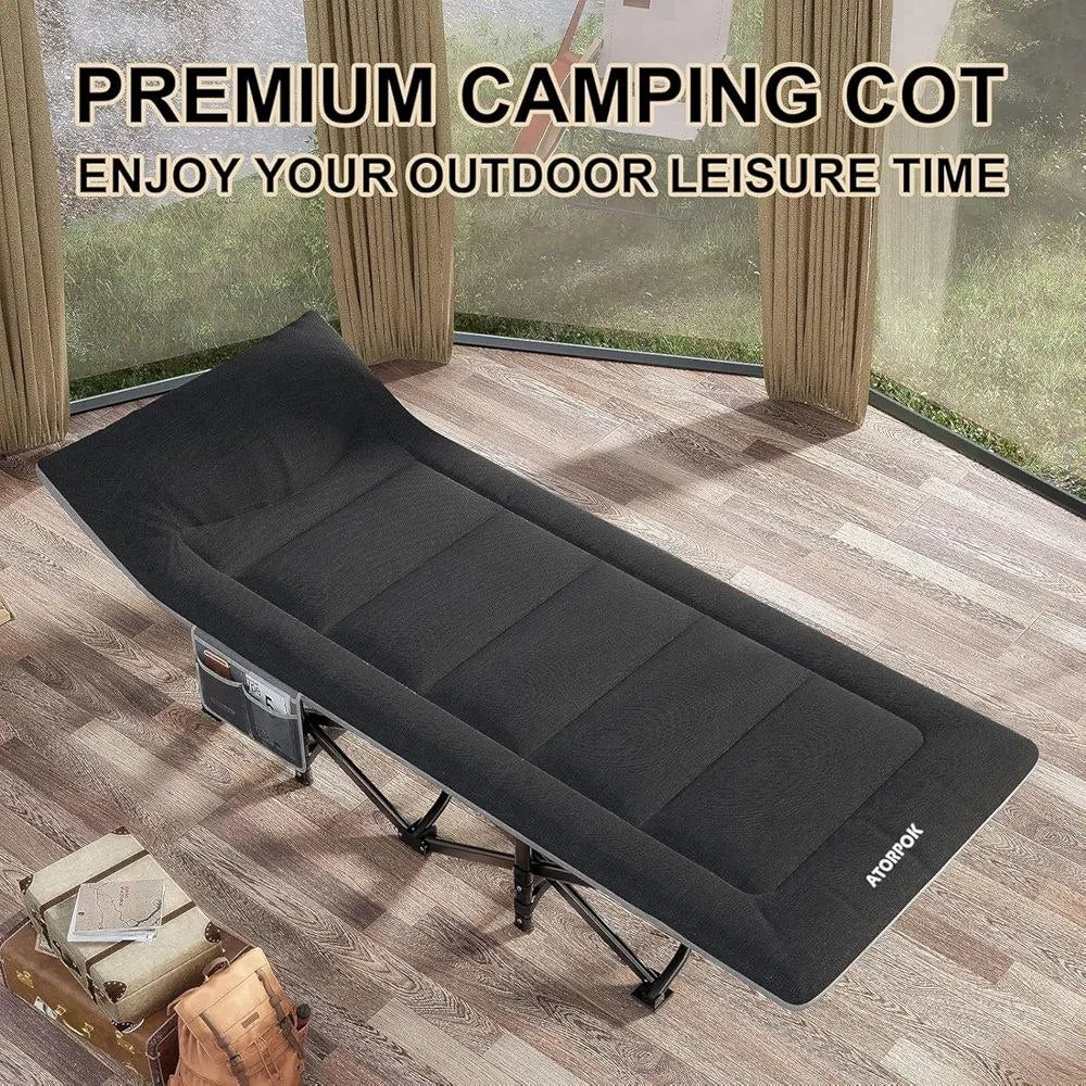 Lit de Camping Extra Large pour Adultes avec Poche latérale, pour l'extérieur, Voyage, Pliable