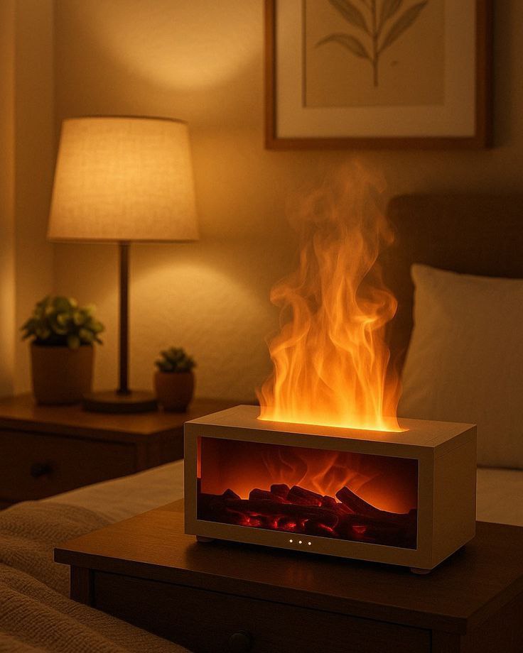 Diffuseur d'Huiles Essentielles 150 ml - Flamme 3D Avec Télécommande, LED 7