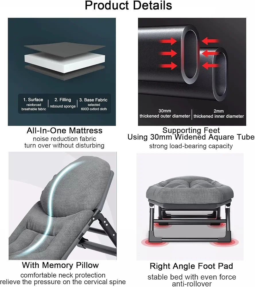 Lit Pliante de Camping inclinable Chaise Longue Pliante pour Jardin