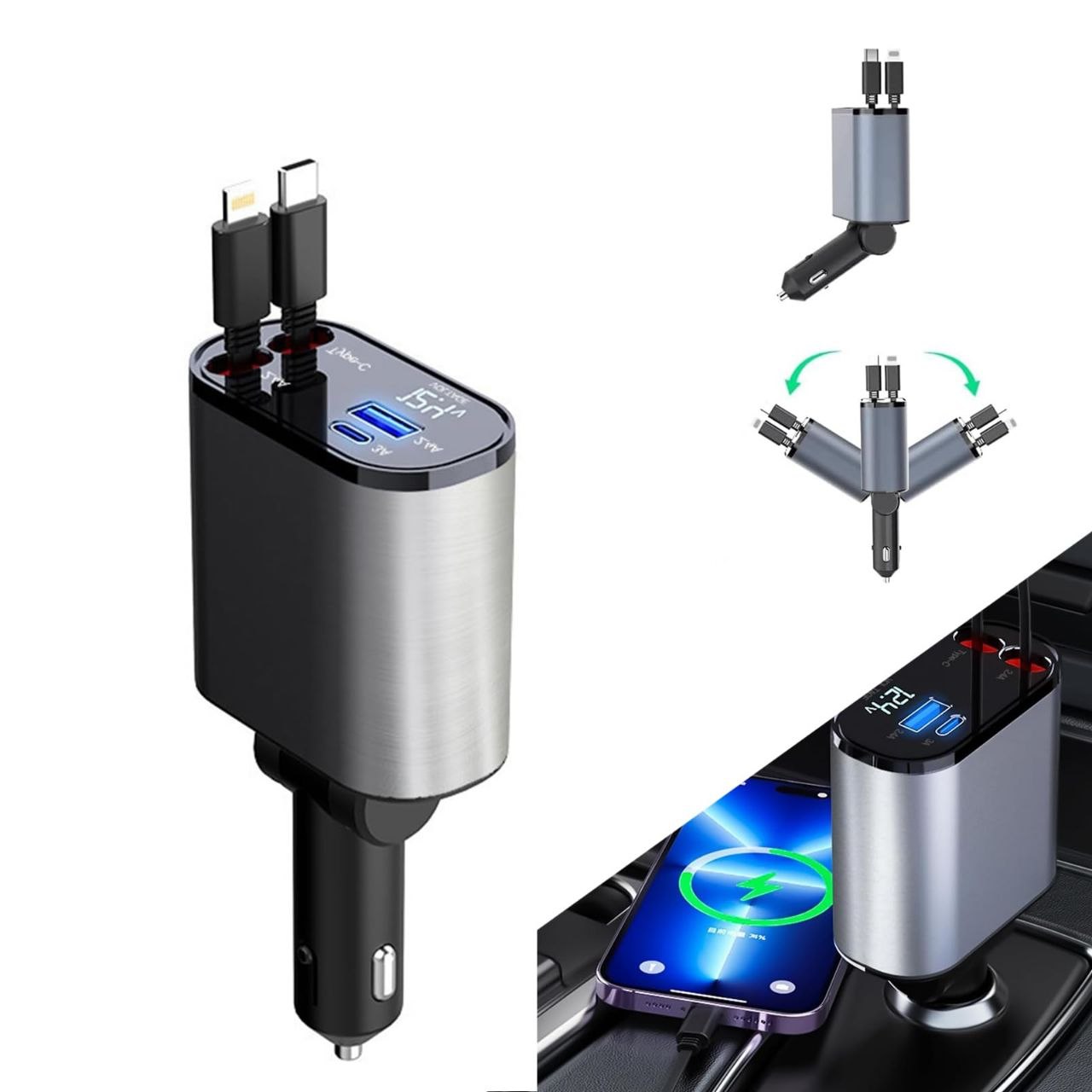 Chargeur de Voiture rétractable 4 en 1