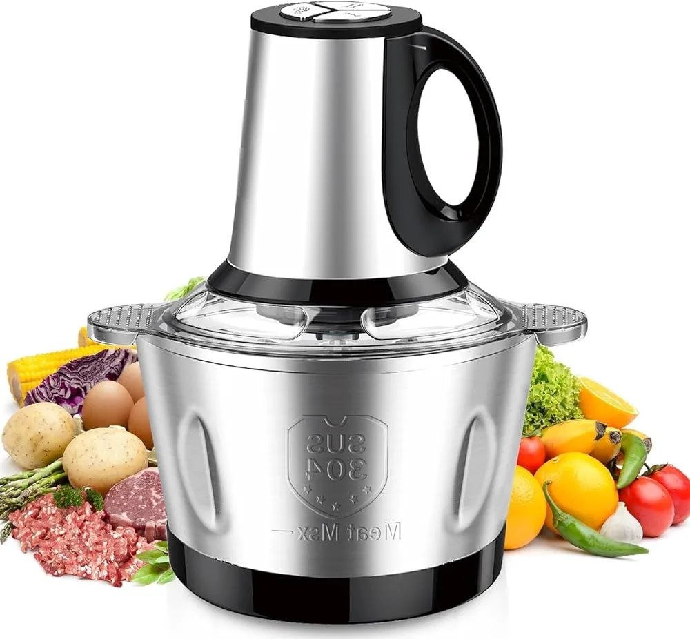 Hachoir à viande électrique,5L Coupe-légumes multifonction en acier inoxydable Avec 6 lames,5 vitesses, Mixeur Hachoir Idéal pour Viande, Légumes
