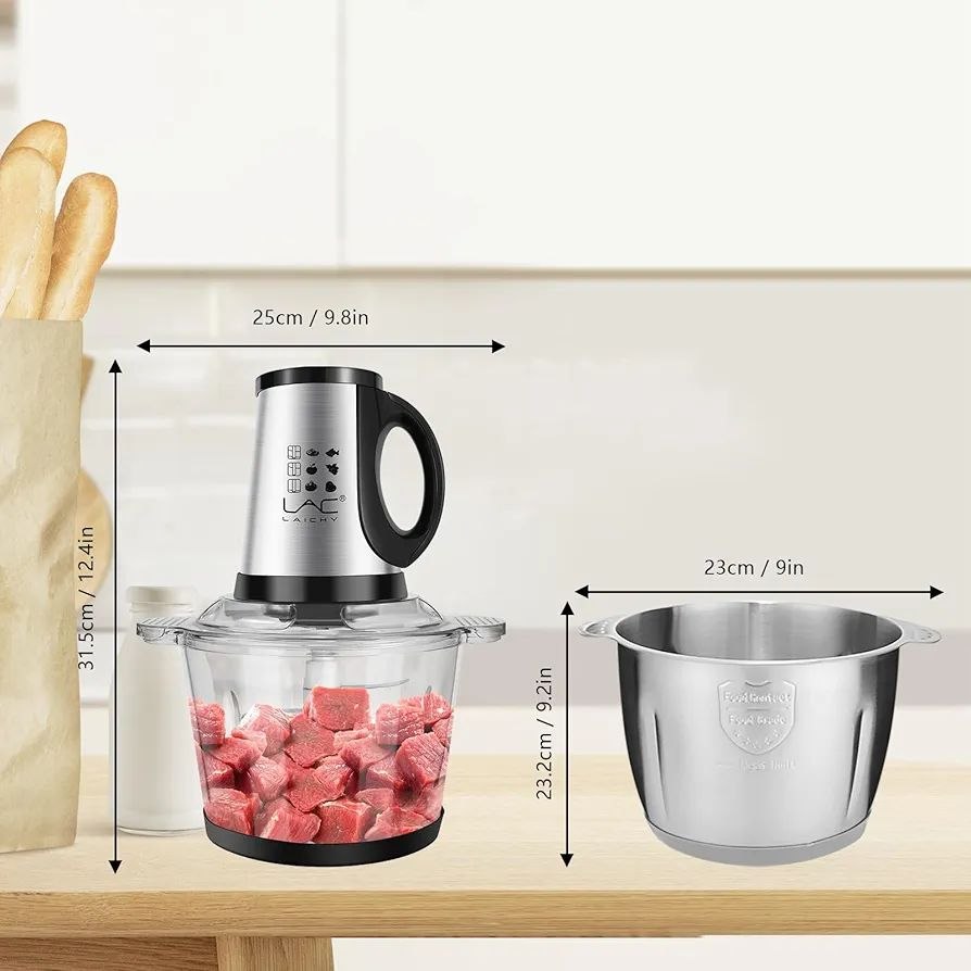 Hachoir à viande électrique,5L Coupe-légumes multifonction en acier inoxydable Avec 6 lames,5 vitesses, Mixeur Hachoir Idéal pour Viande, Légumes