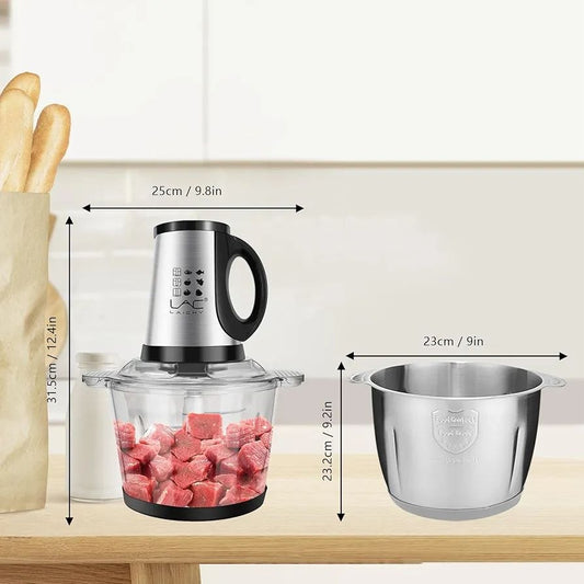 Hachoir à viande électrique,5L Coupe-légumes multifonction en acier inoxydable Avec 6 lames,5 vitesses, Mixeur Hachoir Idéal pour Viande, Légumes