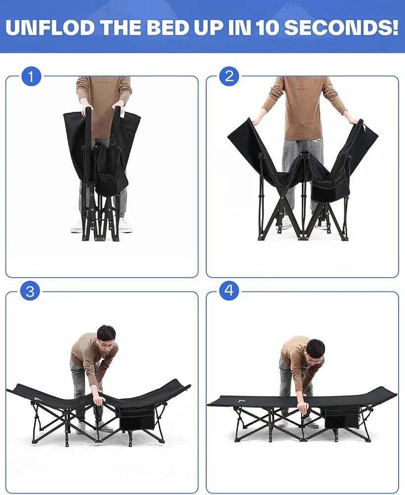 Lit de Camping Extra Large pour Adultes avec Poche latérale, pour l'extérieur, Voyage, Pliable