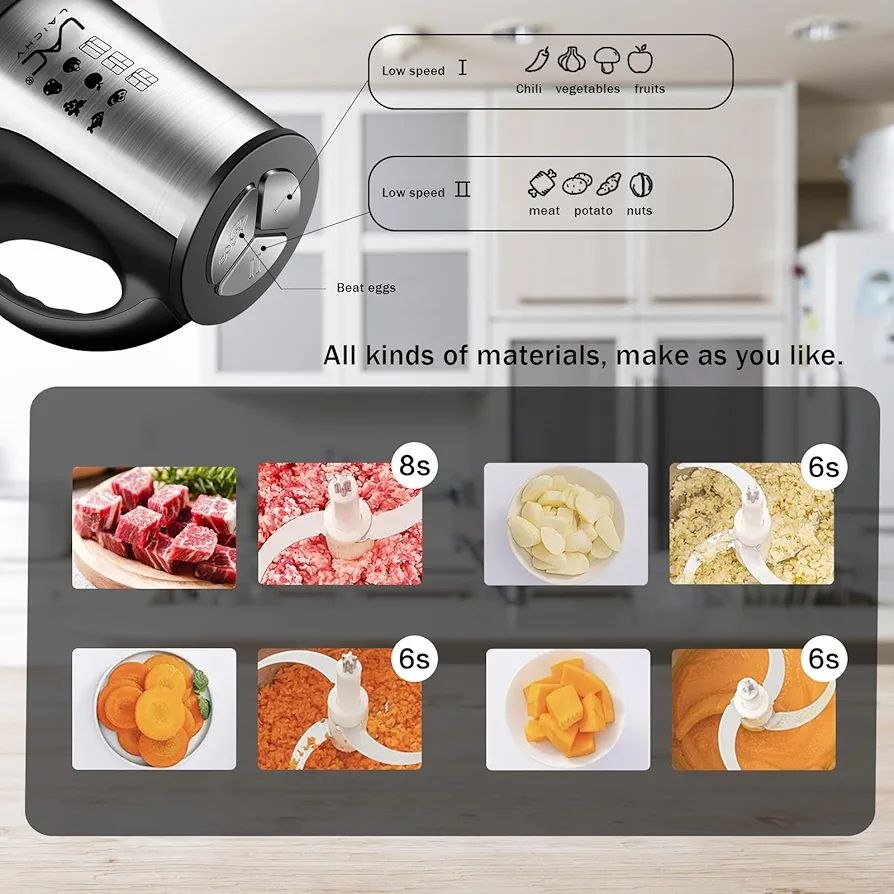 Hachoir à viande électrique,5L Coupe-légumes multifonction en acier inoxydable Avec 6 lames,5 vitesses, Mixeur Hachoir Idéal pour Viande, Légumes