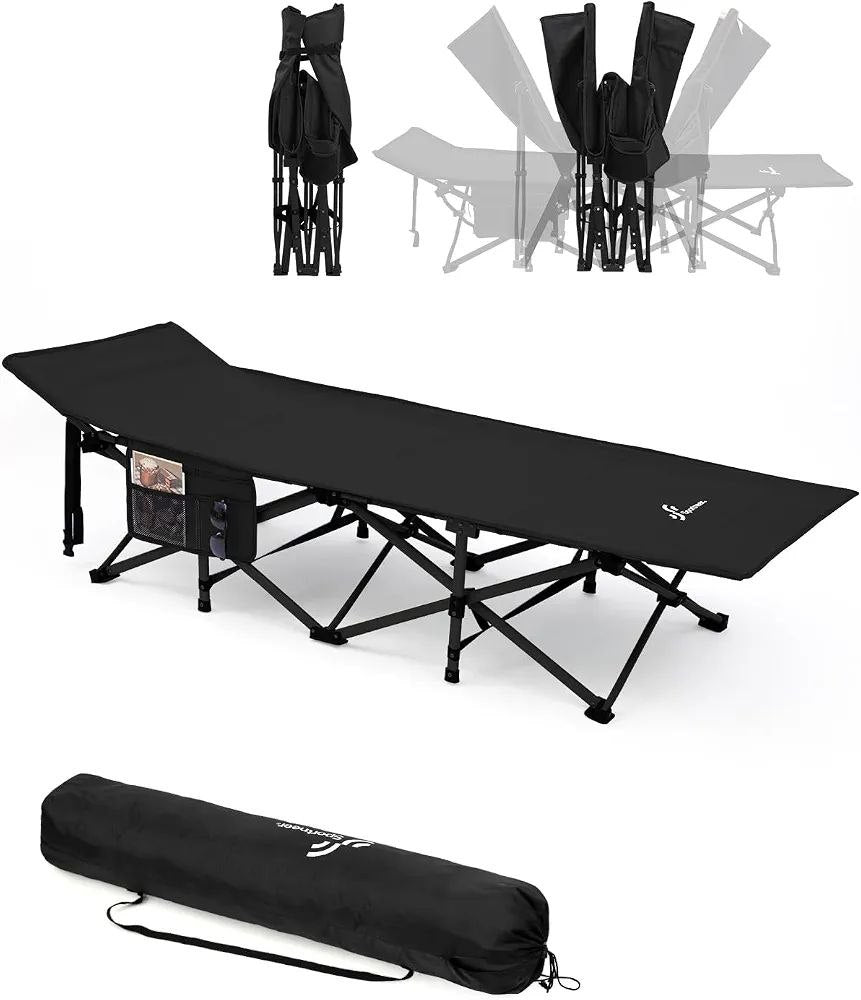 Lit de Camping Extra Large pour Adultes avec Poche latérale, pour l'extérieur, Voyage, Pliable
