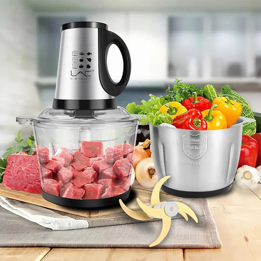 Hachoir à viande électrique,5L Coupe-légumes multifonction en acier inoxydable Avec 6 lames,5 vitesses, Mixeur Hachoir Idéal pour Viande, Légumes