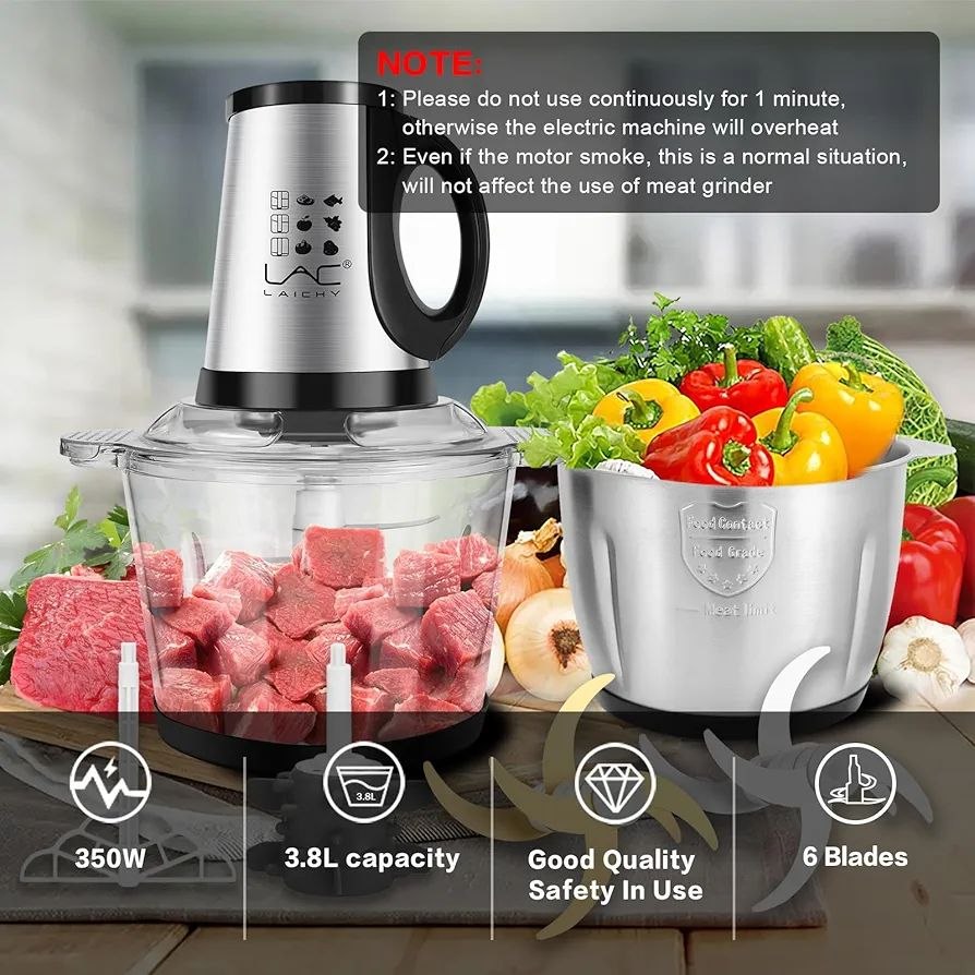Hachoir à viande électrique,5L Coupe-légumes multifonction en acier inoxydable Avec 6 lames,5 vitesses, Mixeur Hachoir Idéal pour Viande, Légumes